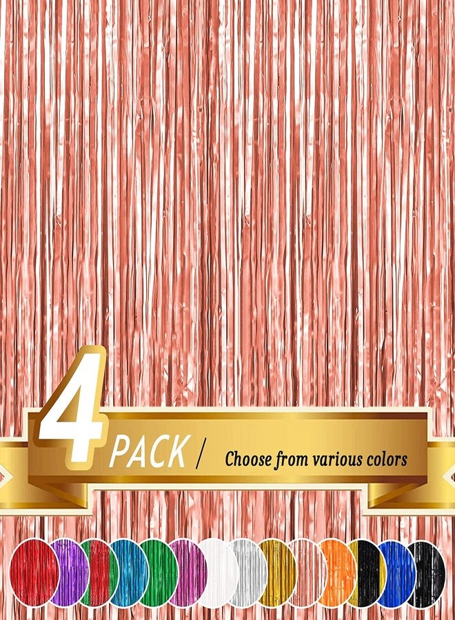 Propsicle Rose Gold Foil Fringe Curtains 4 x 6 ft Backdrop Set for Birthday, Anniversary, Bachelorette, Baby Shower, Wedding, Photo Booth, Doorway Decor - Pack of 4, Metallic Rose Gold - Image 1